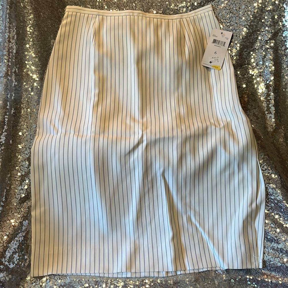NWT Dana Buchman white/navy striped skirt